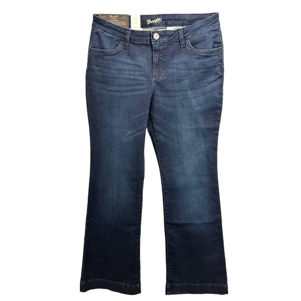 Size 11/12 x 34 Wrangler Retro New Womens Mae Mid-Rise Jeans Wide Leg Denim Dark